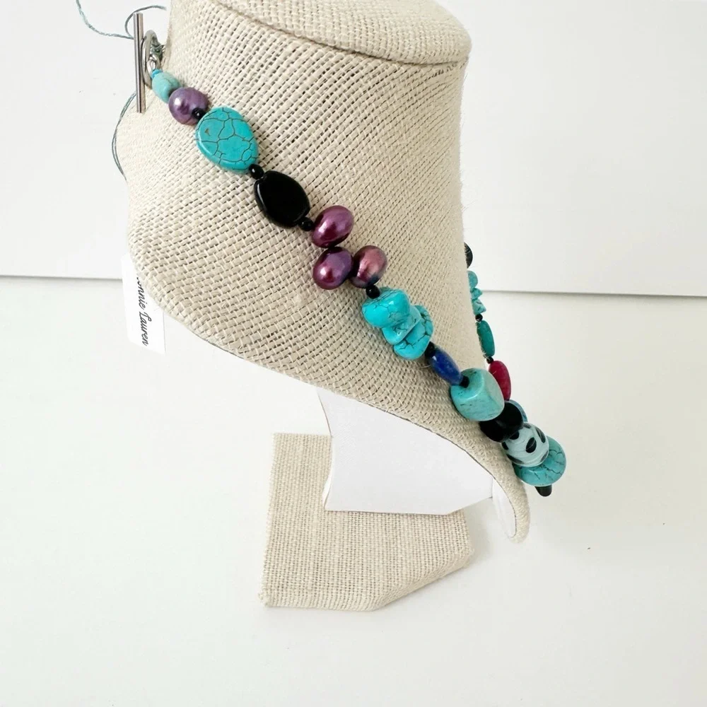 NWT Genuine Lapis, Cherry Quartz, Turquoise, Murano Glass, Black Onyx Necklace - Picture 4 of 6